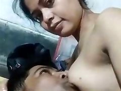 Beautiful Indian woman melons sucking