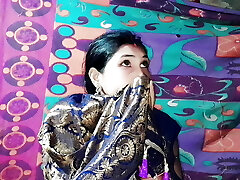 Beautiful bride in Banarasi saree had a lot of fun in the romp bedroom.