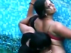 Indian auntie in pool bra and panty