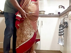 Indian Duo Romance in the Kitchen - Saree Sex - Saree hoisted up and Ass Spanked