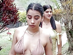 Super-naughty lesbians with ginormous butt take advantage of home alone to lick their pussies in the pool - Porn in Spanish