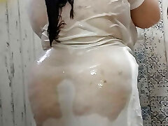 Desi Bbw Chubby Bath Show White See-through Top