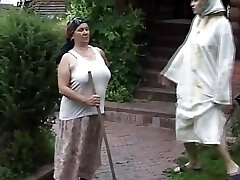 A handsome German grandmother and teen getting their holes smashed by three cocks