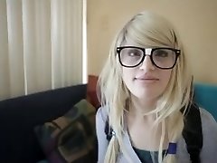 Platinum-blonde with glasses suck and fuck