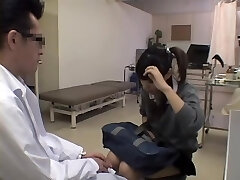 Pigtailed Jap schoolgirl fingered during her pussy examination