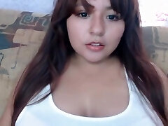 Mexican chubby girl eating her boobs