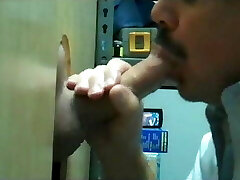 Moustache daddy blows a long boner at glory hole