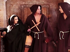Seductive sinful nun Susy Gala is boned by two crazy monks