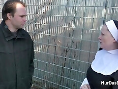 German Young Stud seduce Granny Nun to Fuck Him