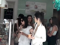 Smoking warm celebrity walks around in a flimsy shirt and tight pants