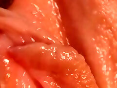 Close up of hot rosy wet pussy and clit