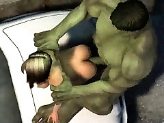 3 Dimensional animation babe gets fucked outdoors by The Hulk