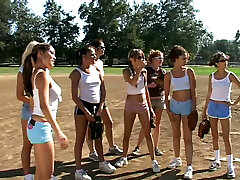 Team of extremely hot girls dinking around with their trainer