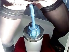 My horny and playful girlfriend rails plunger and a cone