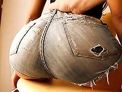 Most Round Ass Teen! Wearing Cock-squeezing Denim Shorts!   Cameltoe!