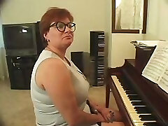 Lush piano teacher busted getting skewered with two cocks