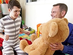 Twink Stepson And Stepdad Family Threesome With Stuffed Cub