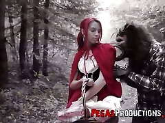 The red riding hood Brind Love gets drilled by woodcutter outdoors