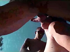 Bid Tits Milf fucked anal by 2 young sporty guys Outdoor