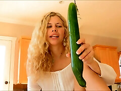 Big green veggie and a splendid blonde girl fucking
