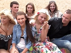 Autumn & Grace & Bianca & Olie & Savannah in outdoor orgy movie with hot college girl chicks