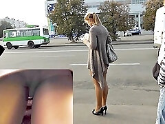 Magnificent upskirt playgirl on a bus stop