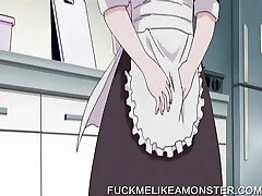 Anime maid jacks and gets wet
