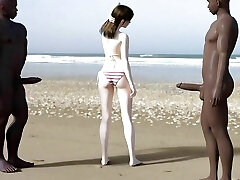 White Girl Gets Blacked On The Beach By Two Bbcs