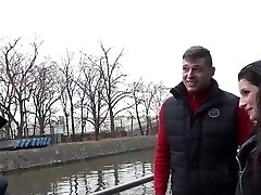 Young European Couple Pick Up a Dark-hued Man on a Towpath Young European Couple Pick Up a Dark-hued Man on a Towpath