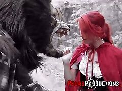 Pink haired chick in red riding hood outfit Brind Love is drilled in the forest