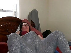Thick MILF Splooging in Leggings with Soaked Crouch