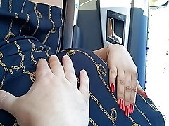 Real public red nails hand job in the van with cum