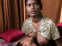 Busty dark-skinned flesh Indian GF squeezing milk out of her juggs