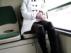 Best Mom Flashing on Bus Boots Stockings. Witness pt2 at goddess