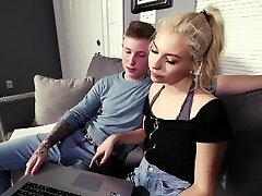 Blonde Breezy Tutor Helps Teen With A CFNM Handjob