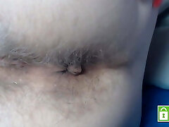 Frolicking and fingering super hairy asshole, extreme close up
