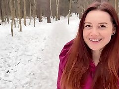 Gorgeous Redhead Teen Blows A Stranger In The Woods And Gulps His Cum