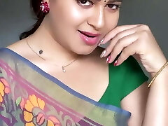 wondrous Indian Aunty Sexy Green Saree