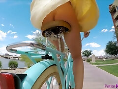 Pantless woman Avi Love is riding her bicycle before a steamy sex with stranger