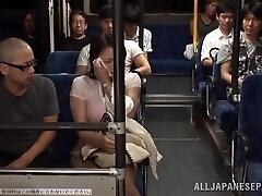 Two Guys Fucking a Busty Japanese Girl's Thick Bosoms in the Public Bus