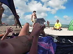 Exhibitionist Wife 511 - Mrs Kiss gives us her Bare BEACH POV view of a VOYEUR JERKING OFF in front of her and a few other men observing!