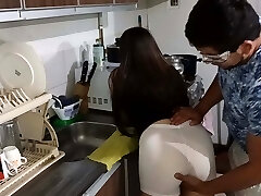 Hindo Latina Stepsister Screws with her Cousin in the Kitchen Jizz in Mouth and Eats Cum