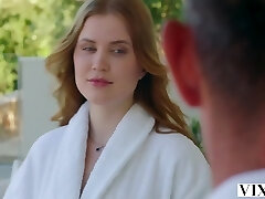 Crimson haired seductress Angelina likes a full body massage and passionate sex