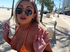 Picked up big-boobed Latina stranger on the beach for one night stand