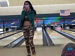 Purple haired girlfriend Lily Adams loves posing for the camera
