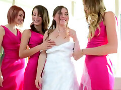 Charming bride takes part in steamy four-way lesbian sex