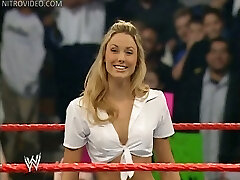Wrestling babe Stacy Keibler shows off her panties stretched eagle