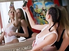 2 woman fuck front of mirror