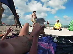 Exhibitionist Wife 511 - Mrs Smooch gives us her NUDE BEACH Pov view of a Hidden Cam Masturbating OFF in front of her and several other men watching!
