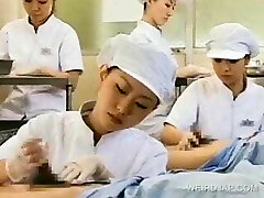 Japanese nurse working fur covered penis